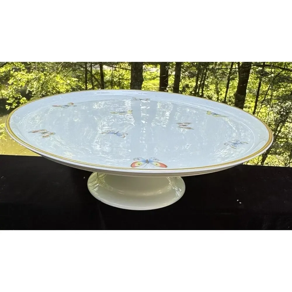 Tharaud Limoges Porcelain White Butterfly Cake Plate Rare! -8/25